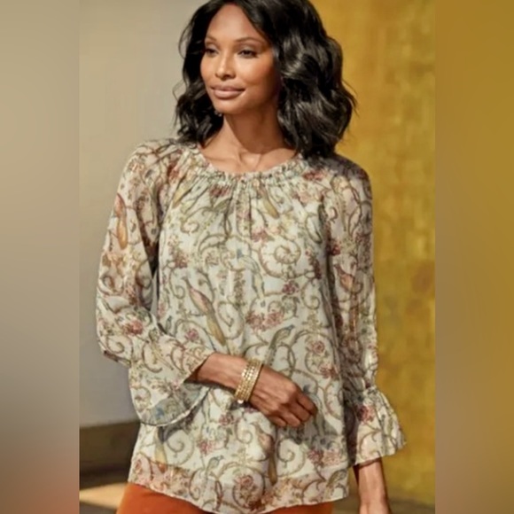 Soft Surroundings 3/4 Sleeve Aitana
Peasant Floral On/Off Shoulder Blouse - Picture 1 of 8